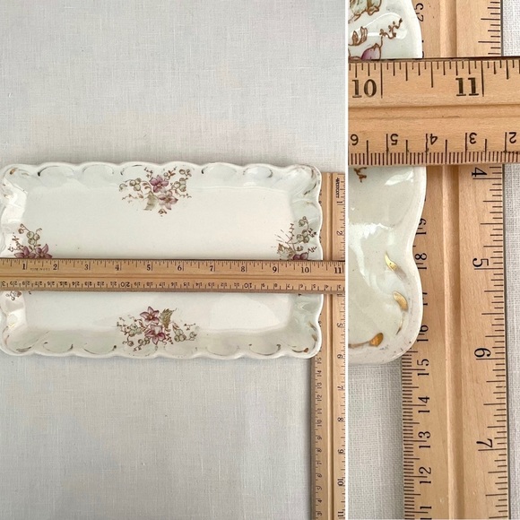 Vintage Warwick Floral Dessert/snack tray, scalloped gold-trimmed edge, 11"x 6" - Picture 8 of 9